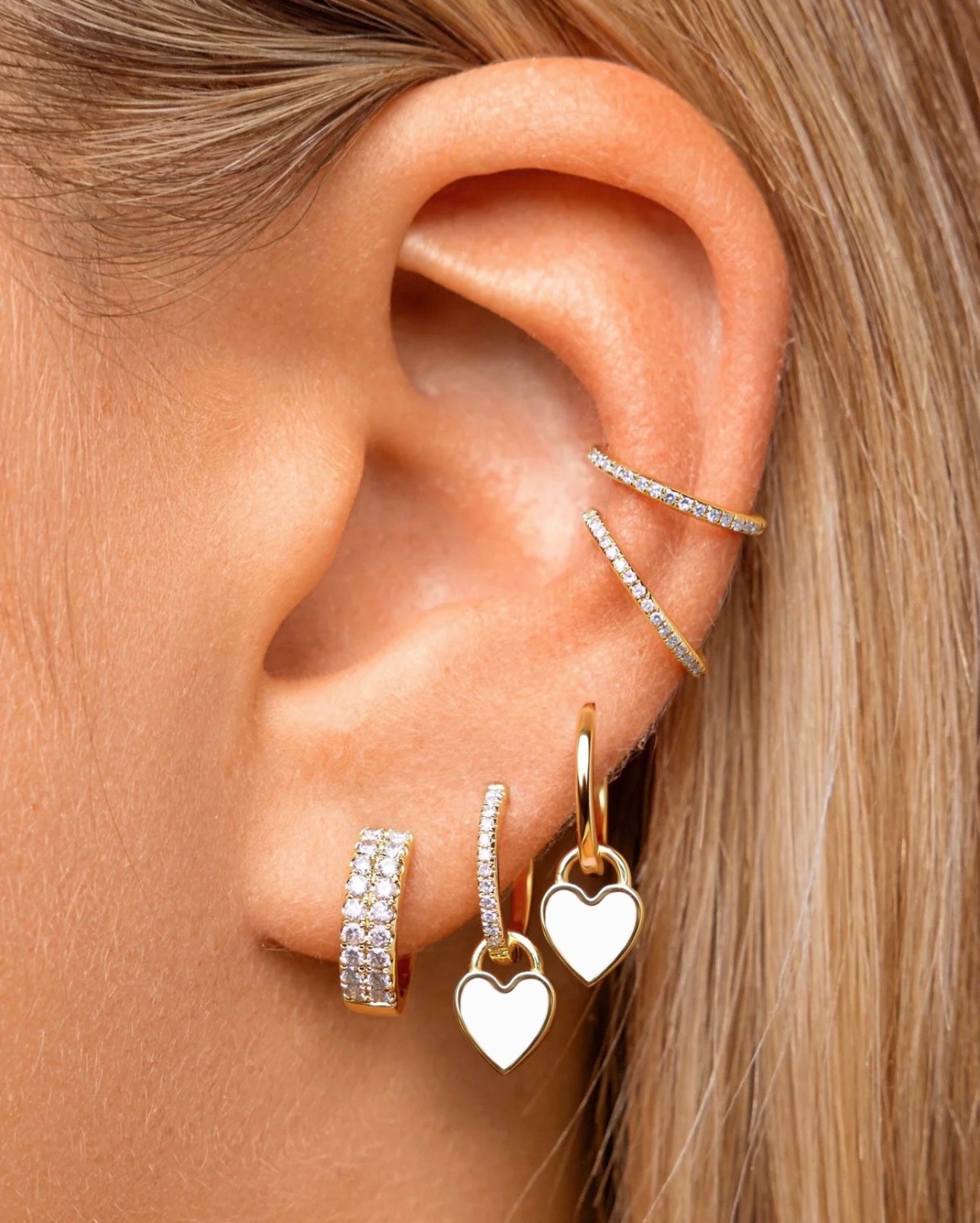 Heart Charm Huggies - White